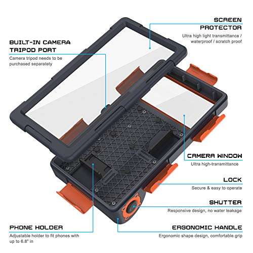 Punkcase Scuba Case Universal IPX8 Certified Waterproof Cover for Diving, Snorkelling & Snowboarding | Shutter Function | Turn Your Phone into The Ultimate Underwater Camera [Orange] 3