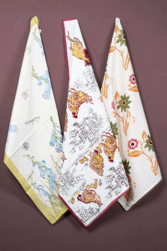 CONTRAST LIVING Laury Hand Block Printed Kitchen Towel/Dish Towel/Hand Towel Multi Color Set of 3 Pcs 1