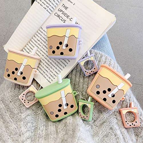 Milk Tea AirPods Pro Case, AKXOMY Cute Airpods Pro Case Boba Tea,3D Kawaii Protective Silicone Cover Case for Apple Airpods Pro Case for Girls Kids Boys (Boba Tea-Purple) 3