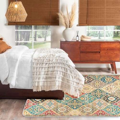 GiuMsi 4' x 6' Moroccan Trellis Area Rugs, Soft and Wrinkle-Free Washable Rug with Non-Slip Backing for Living Room, Bedroom, Office,Hallway, Kitchen Entryway-(Cream/Multi 4x6ft) 2