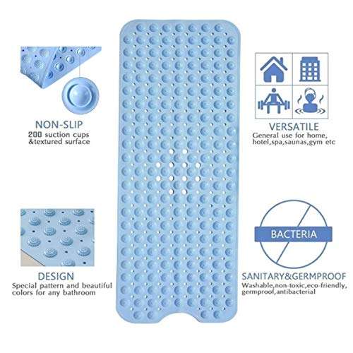 RIGJAK Door mat Bathroom Non-Slip Shower Bath Mat with Suction Cups and Drain Holes Bathtub Mat Anti Skid Bathroom Mat (Blue,100 x 40 cm) 6
