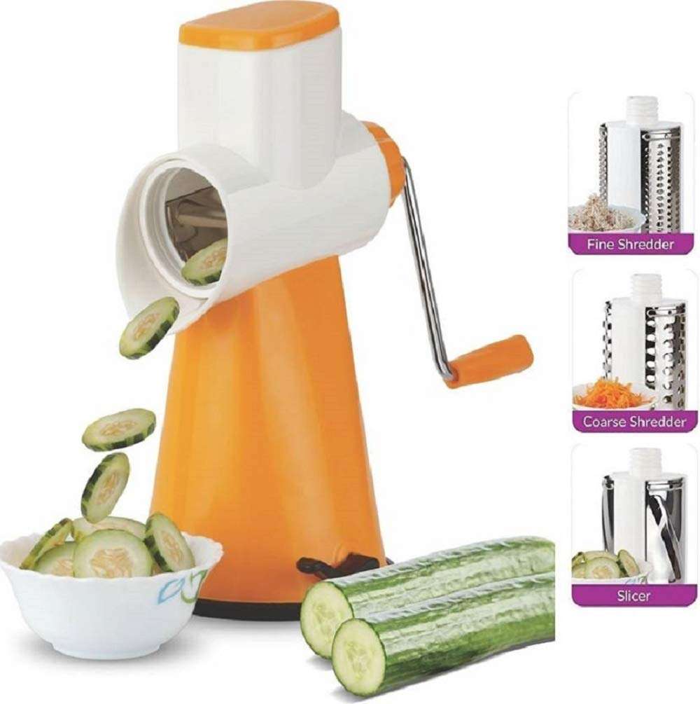 RASODA IMPEX 4 in 1 Drum Grater Shredder Slicer for Vegetable, Fruits, Chocolate, Dry Fruits, Salad Maker with 4 Different Attractive Drums | Plastic and S.S. Material | Portable Design. 3