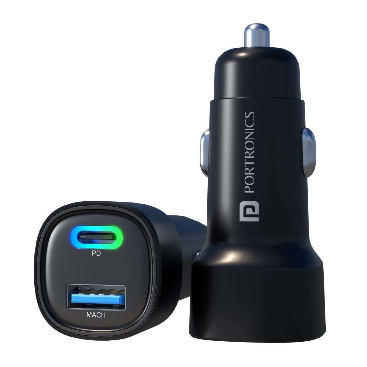 Portronics Dual Output Fast Car Charger with 30W Type-C PD & 30W USB, LED Indicator, Charging Adapter Compatible with Cars for iPhone & Android Smartphone, Smartwatch, Earbud, Power Bank (Black) 1