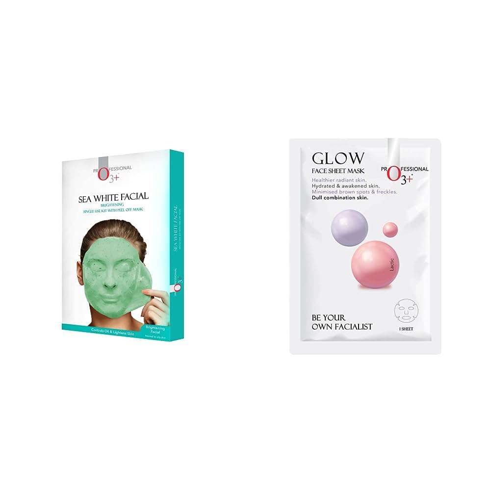 O3+ Sea White Brightening Facial Kit With Peel Off Mask Suitable (45g, Single Use Facial Kit) & O3+ Facialist Glow Sheet Mask Hydrates and awakens skin(30g) Combo 2