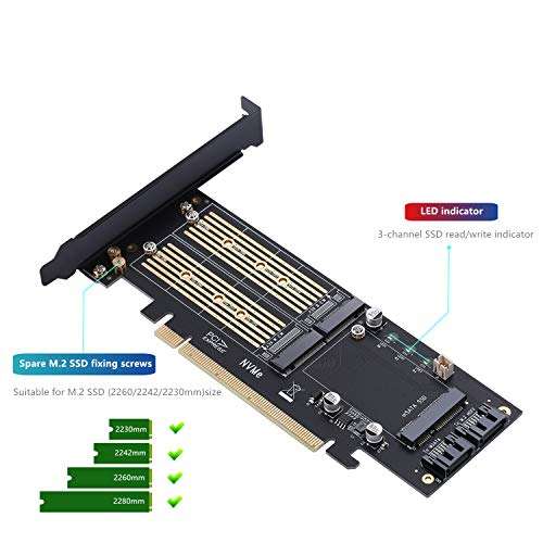 3 in 1 M.2 and mSATA SSD Adapter Card for NVME to PCIE, SATA III, and mSATA (with 2 Aluminum Heatsink) 5