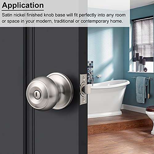 5 Pack Bathroom Door Lock Bedroom Privacy Knob, Interior Door Knobs with Removable Plate for Doors with Round Plate, Brushed Nickel Door Lock Sets, Locked Inside with Turn-Thumb 4
