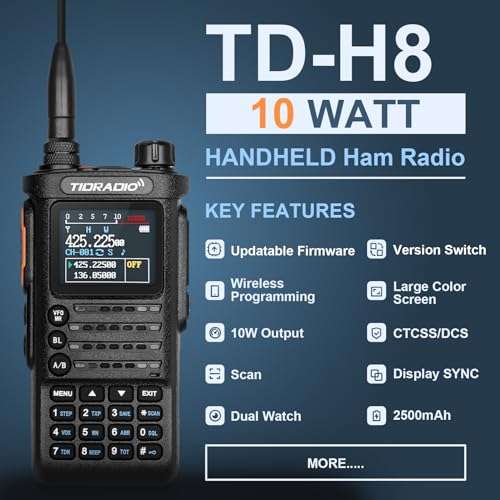 (2nd Gen) TIDRADIO TD-H8 10W HighPower Ham Radio Handheld,APP Programmable,Long Range Two Way Radio with 2500mAh Battery,Walkie Talkies Full Kit (2 Pack) 2