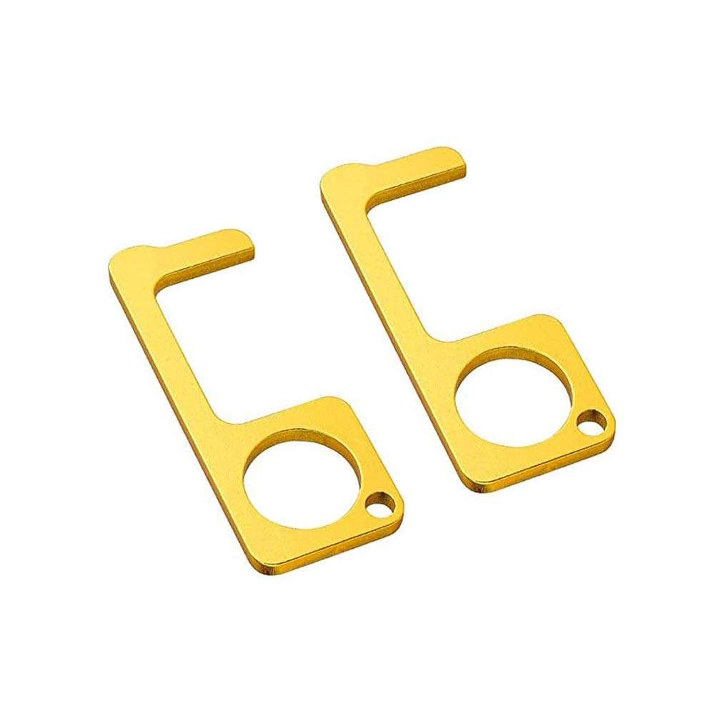 2-Pack Handheld Non-Contact Door Opener Stylus Keychain Pendant Multi-tool Accessories Door Handle Aids Tool (Gold) 1