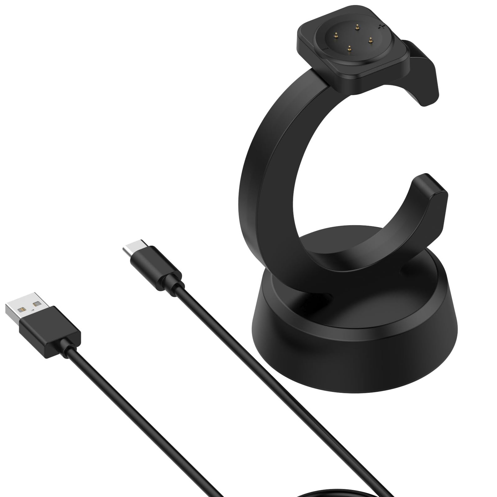 AWADUO Silicone Anti-Slipping Desktop Base Stand Compatible with Google Pixel Watch 3/Pixel Watch 2 Replacement Charing Dock Station with Type C Extension Cord Charger Cables(Black)