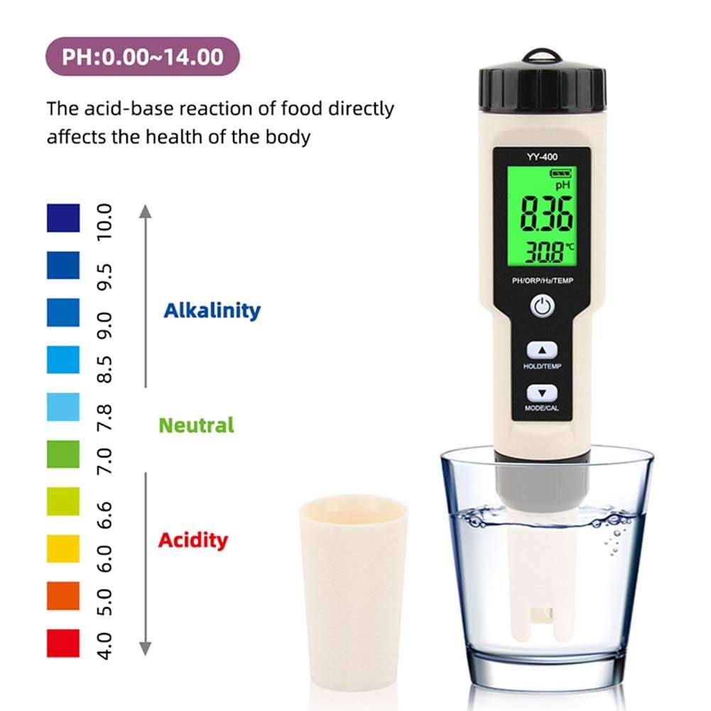 Cobeky New YY-400 Hydrogen Ion Concentration Water Quality Test Pen PH/ORP/H2 and TEM 4 in 1 Digital Drinking Water Meter 4