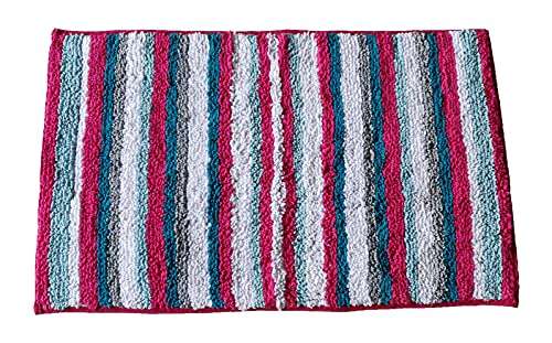 AJS Living Anti Slip Cotton Microfiber Striped Line Design Bathmat Rug, Door Floor Bath Mat for Home & Bathroom, Pink, 80*50 cm, Single 2