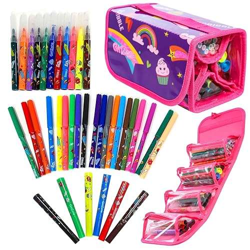GirlZone Fruit Scented Marker Set - Kids Coloring Kit with 38 Vibrant Shades - Washable Ink & Travel Marker Set - Ideal for Crafts for Girls Ages 4 & Up - Multicolor, Pack of 38 1