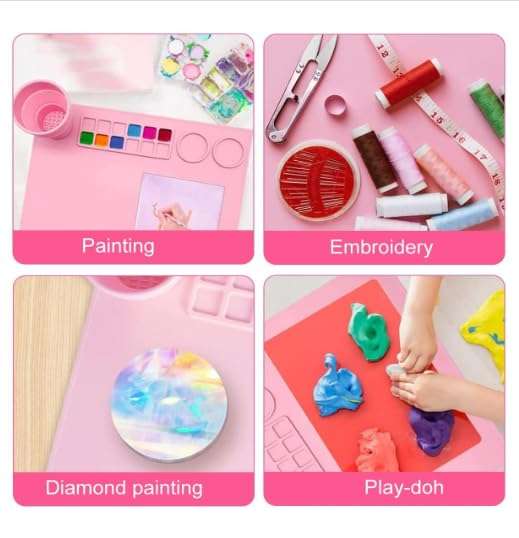 Roxbury Silicone 43 * 38cm Multipurpose Washable Craft Mat with Cleaning Cup Non-Slip Resistant Mat Modern Paint Clay Mat Dishwasher-Safe Arts and Crafts Painting Resin Casting 5