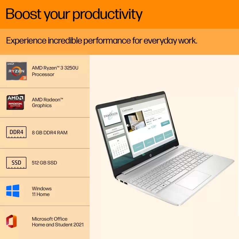 HP 2023 Ryzen 3 Dual Core 3250U - (8 GB/512 GB SSD/Windows 11 Home) 15s- eq1580AU Thin and Light AMD Laptop (15.6 Inch, Natural Silver, 1.69 Kg, with MS Office) 5
