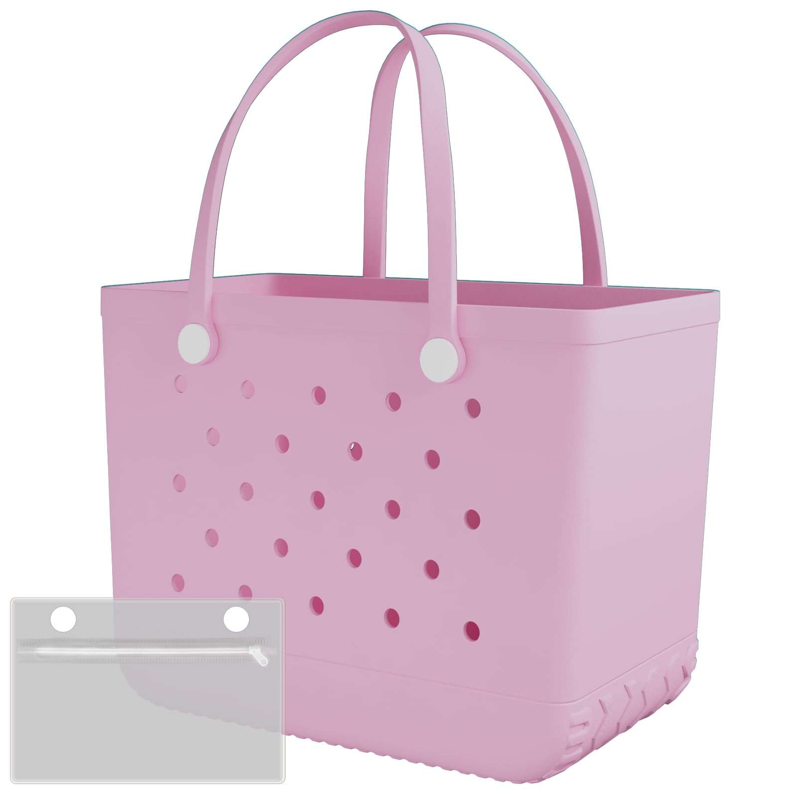 VILLDENO X-Large Rubber Tote Bag Rubber Beach Bag, Washable Durable Beach Tote, Lightweight, Waterproof Sandproof (Pink) 1