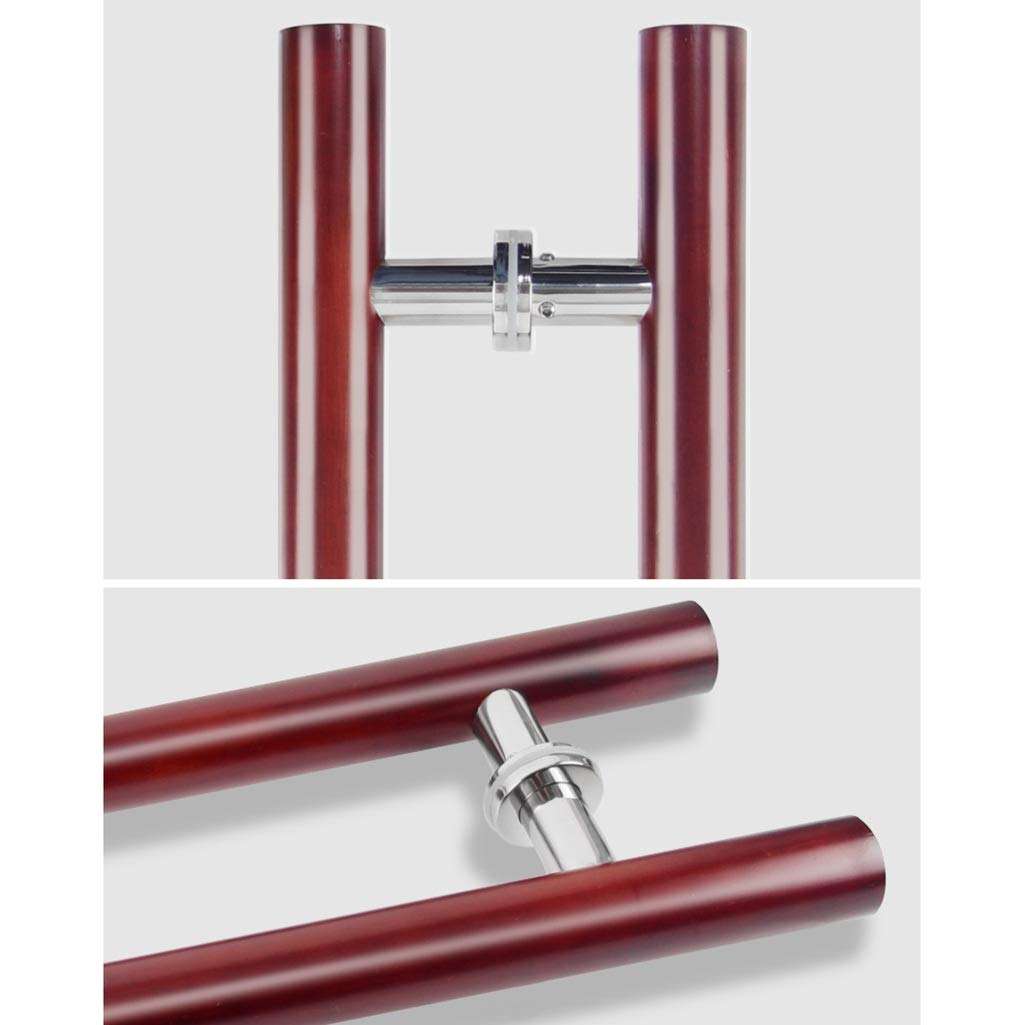 Glass Door Handle, Solid Wood Round Tube Commercial Push-Pull Door Handle/Home Sauna Door Handle - Wine Red, 3 Lengths (Size : Length 800mm/31.5inch) 4
