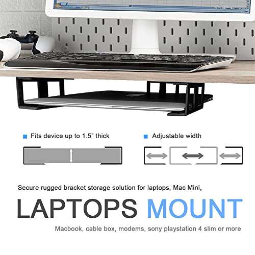 IFCASE Under Desk Laptop Mount, Metal Under Desk Shelf Holder for Laptop, Mac mini, MacBook, Keyboard with Anti-Scratch Silicone (Black) 2
