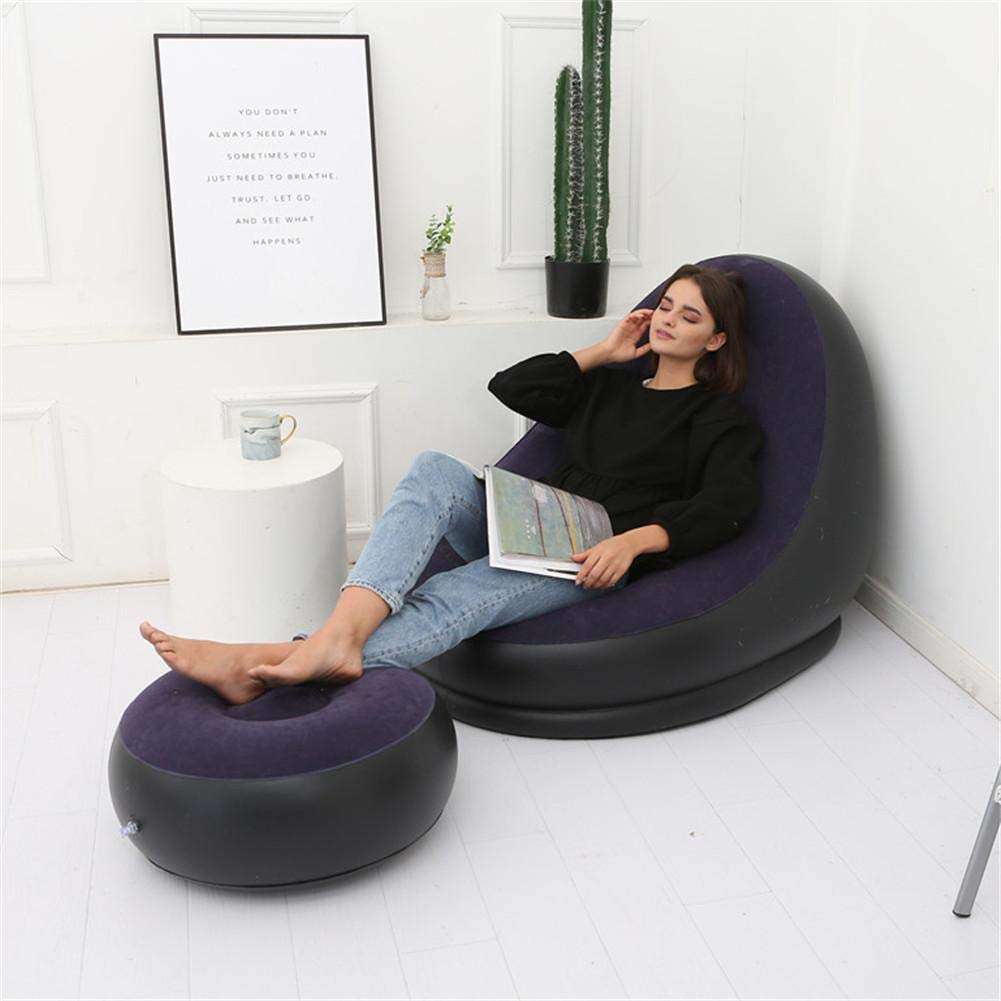 FENGLI Inflatable Cushion Lazy Sofa Soft Plush Fabric with Sofa Lounge Chair Leg Stool and Air Pump, Stylish Design, Comfortable Inflatable Sofa Lounge Chair, Suitable for Indoor and Outdoor 5