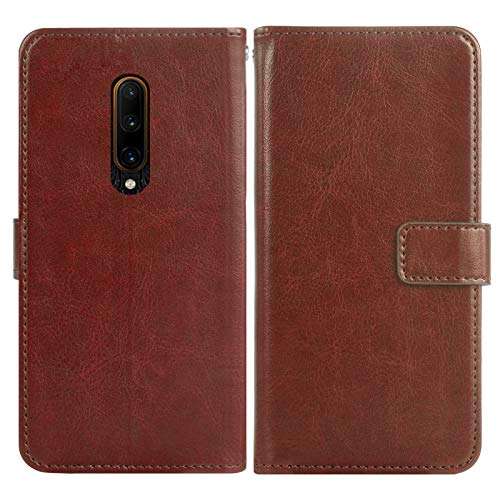 Asuwish Compatible with OnePlus 7T Pro OnePlus7TPro 5G Mclaren Edition Wallet Case Tempered Glass Screen Protector Leather Flip Cover Card Holder Cell Phone Cases for One Plus 7TPro 1Plus 1 + 1+ Brown 5