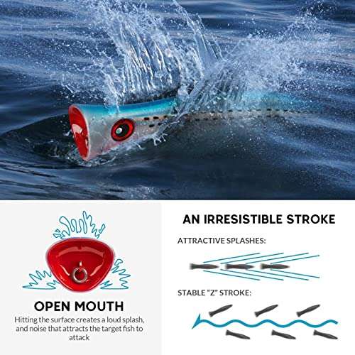 THKFISH Topwater Fishing Lures GT Popper Lures Saltwater Popper Lures Floating Fishing Lures Tuna Popper Lures with 3X Strong Hook Surf Fishing BlueLaser 1pc 2