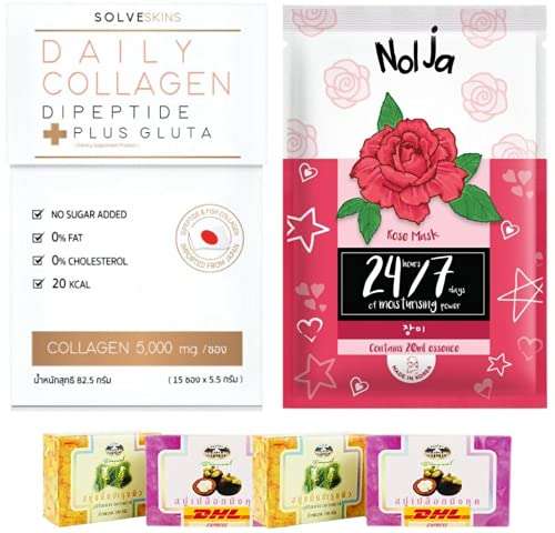 Set A94 Solve Skins Daily Collagen Dipeptide Plus Nolja Rose Mask 1 Sheet Collagen DHL EXPRESS By Thaigiftshop [Get Free Tomato Facial Mask]