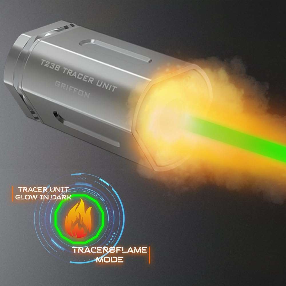T238-Griffon Airsoft Tracer Unit, Spitfire Tactical Muzzle Flash Simulator for Airsoft Green Tracer BBS/Gel Balls with14mm CCW Threaded Interface 3