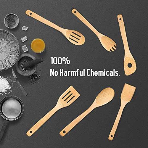 6 pcs Wooden Spoons for Cooking, Kitchen Utensils Set, Great Spatula Cooking Utensils & Bamboo Wooden Spoons 6