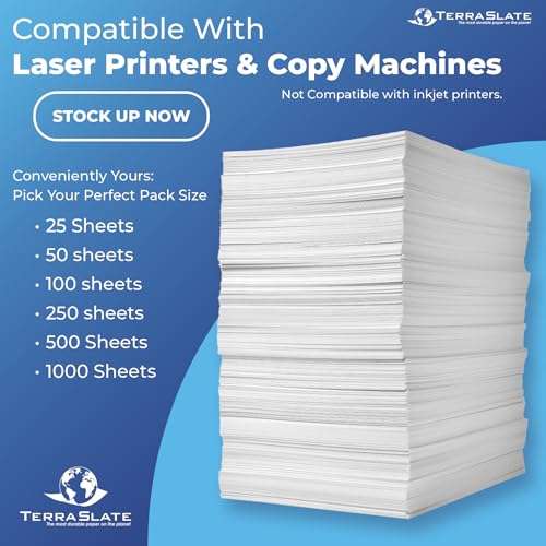 TerraSlate Premium Waterproof Paper, 5 MIL 8.5” x 11”, Laser Printer & Copy Machine Compatible, Durable & Rain/Weather-Proof Copy Paper, White Paper (25 Sheets) 3