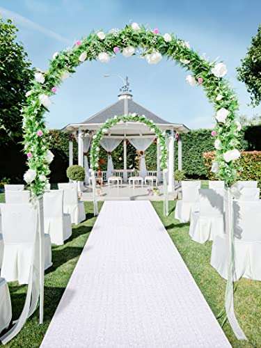 White Wedding Aisle Runner for Indoor 4ft x 20ft Rosette Floral Carpet Runner for Party Prom Outdoor 3