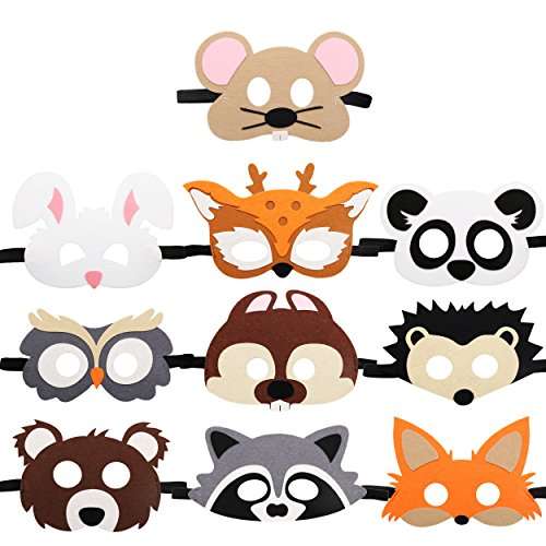 CiyvoLyeen Forest-Friends Animals Felt Masks 10 pcs Woodland Creatures Animal Cosplay Zoo Camping Themed Party Favors Supplies for Boys or Girls 1
