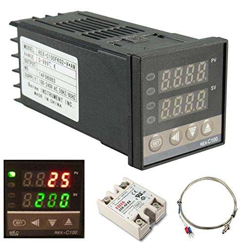 SENRISE Digital Temperature Controller Kits, REX-C100 PID Temperature Controller + 40A SSR + K Thermocouple for Industrial Equipment 1