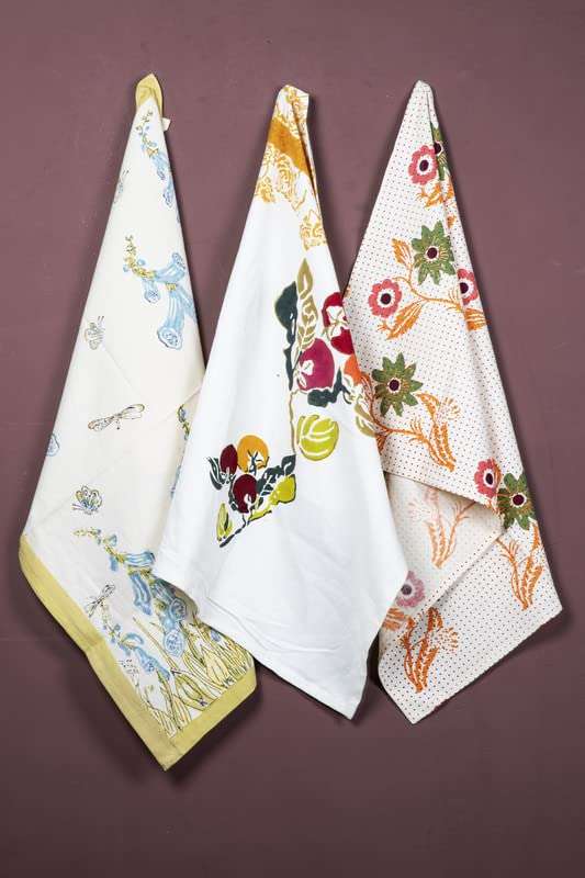 CONTRAST LIVING KIRSHONA Hand Block Printed Kitchen Towel/Dish Towel/Hand Towel Multi Color Set of 3 Pcs 1