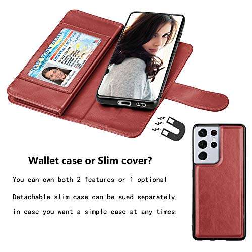 Njjex Wallet Case for Samsung Galaxy S21 Plus 5G, for Galaxy S21 Plus Case 6.7", [9 Card Slots] PU Leather Credit Holder Folio Flip [Detachable] Kickstand Magnetic Phone Cover & Lanyard [Wine Red] 4