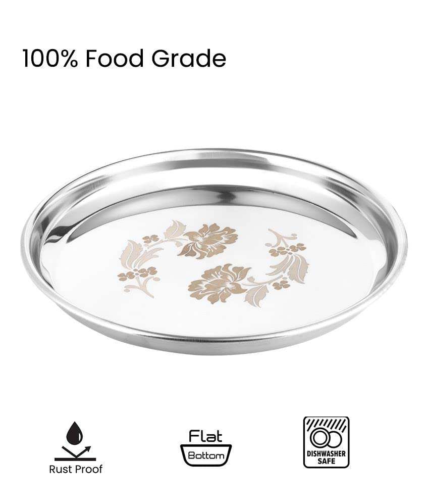 KC Stainless Steel Dinner Plate | Thali | Khumcha Plate with Laser Flower Design Set of 4 Plates (Diamm. 27 Cms) 6