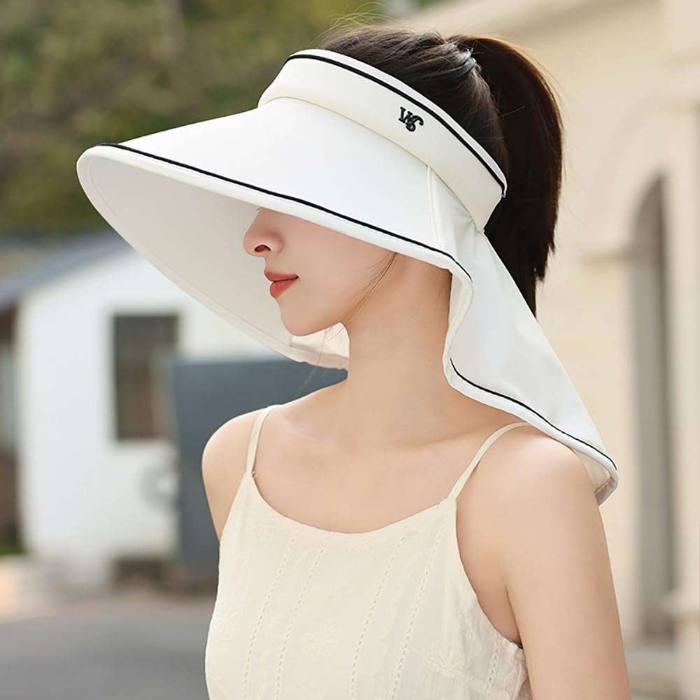 Summer Sun Hats for Women Roll-up Ponytail Bucket Hats Wide Brim Shawl Neck Flap UPF50+ Visor Cap for Beach Outdoor 2025 5
