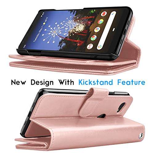 Pixel 3A XL Case, Wallet Case For Google Pixel 3A XL, Tekcoo Luxury Cash Credit Card Slots Holder Carrying Folio Flip PU Leather Cover Cases [Detachable Magnetic Hard Case] Kickstand Strap [Rose Gold] 5