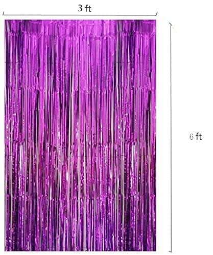 WOLFANO Pack of 4, Purple Decorative Curtains, 6 ft Long | Quick Decoration for Kids Birthday, DJ, Disco Theme Party 6