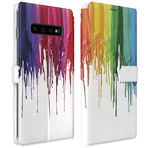Mertak Wallet Case Compatible with Samsung Galaxy Note 20 Ultra S21 Plus S20 A70 S10 Paint Flip Magnetic Colorful Folio Cover Protective Cute Dripping Art Slim Lightweight Rainbow Card Holder Abstract 1