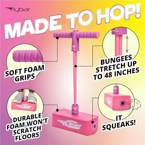 Flybar My First Foam Pogo Jumper for Kids Fun and Safe Pogo Stick for Toddlers, Durable Foam and Bungee Jumper for Ages 3 and up, Supports up to 250lbs (Pink) 2
