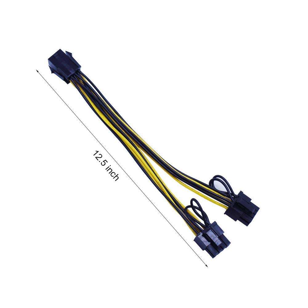 YW 6 Pin Female to Dual 8(6+2) Pin Male PCIe Adapter Power Cable PCI Express Y - Splitter Extension Cable 12.5 Inches (6 Pack) 6