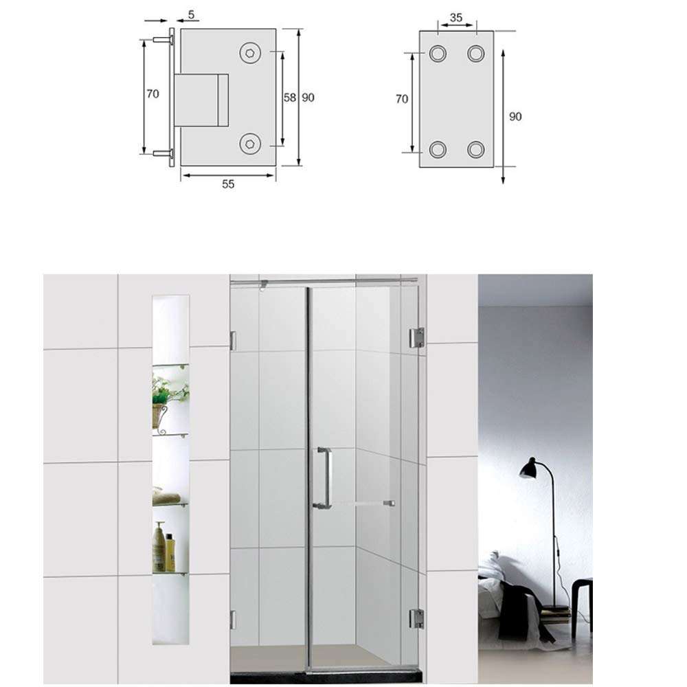 90 Degree Glass Door Hinge, Heavy Bathroom Door Clip, Shower Room Hinge Bathroom Hardware, 304 Stainless Steel Brushed Surface Treatment, Suitable for 8-12 mm Toughened Glass (Black) 4