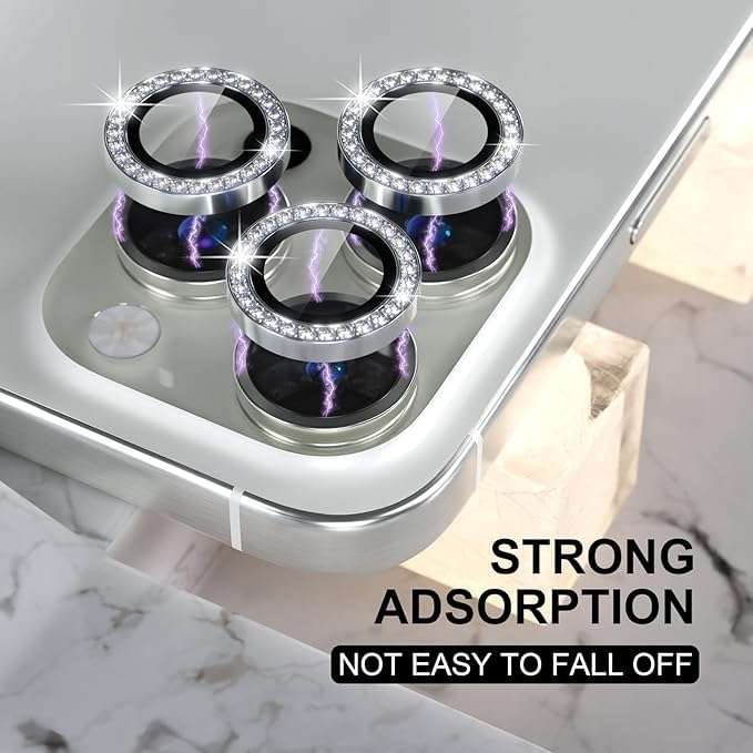 STP FEEL® Diamond Camera Ring Protector Compatible for iPhone 16 Pro 5G / 16 Pro Max 5G Full Coverage Metal HD+ Tempered Glass Camera Protector Ring Anti-Scratch Dust-proof Case Friendly - Silver 6