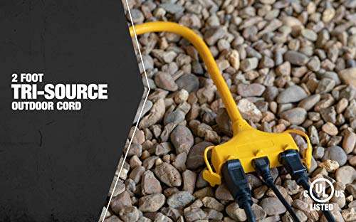Coleman Cable 04112 12/3 Tri-Source Adapter Extension Cord, 2-Foot, Yellow 3