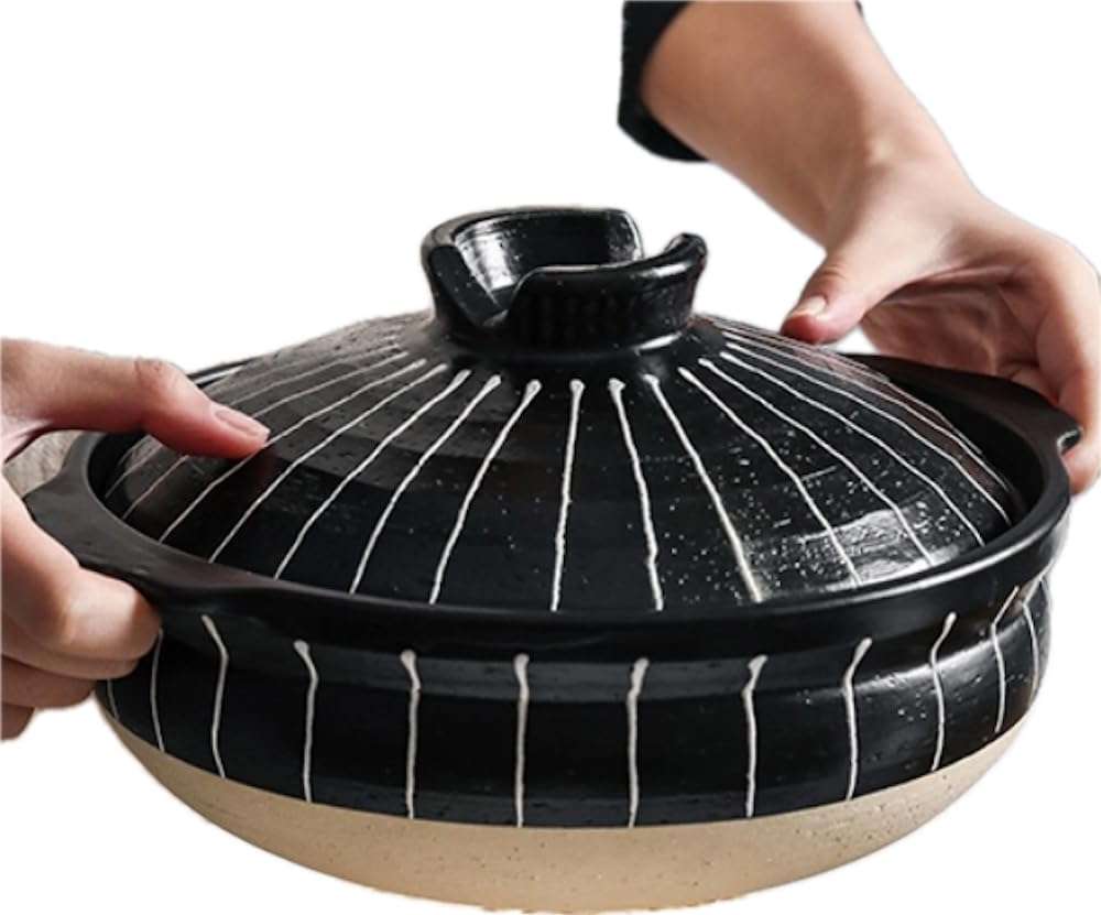 Korean Ceramic Earthen Pot with Lid Stew Soup Handi Kadai for Cooking Serving Casserole (Black, 1.2 L) 4