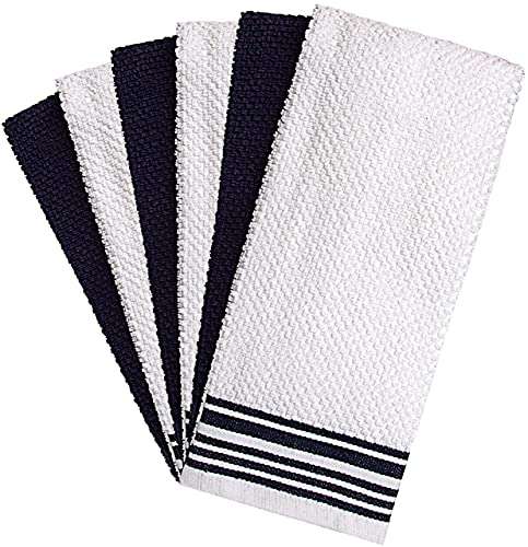 Kitchen Towels (16”x 28”, 6 Pack) – Large Cotton Kitchen Hand Towels – Weft Insert Design – 380 GSM Highly Absorbent Tea Towels Set with Hanging Loop (Navy Blue) 2