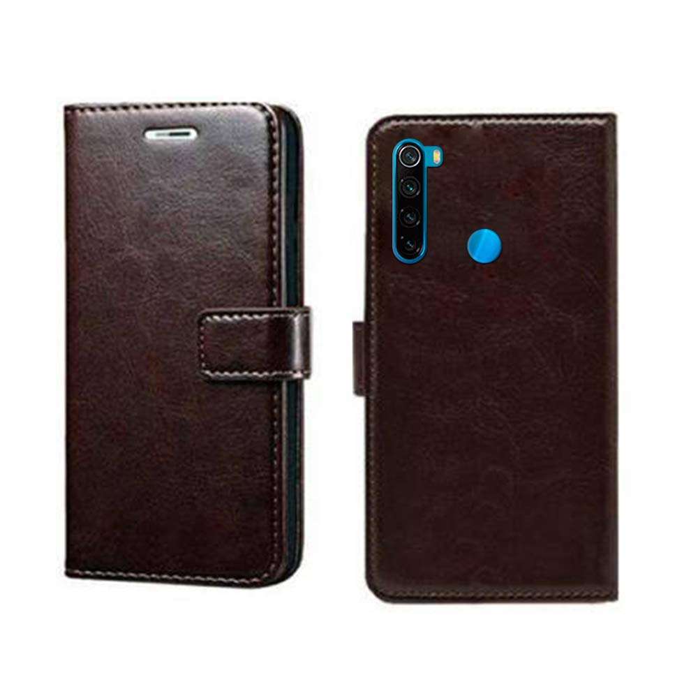 Pinaaki Enterprises Redmi Note 8 Flip Case | Premium Leather Finish | with Card Pockets | Wallet Stand |Complete Protection Flip Cover for Redmi Note 8 - Coffee