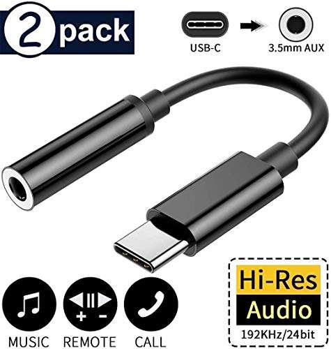 USB-C to 3.5 mm Headphone Jack Adapter[2 Pack Black], Type C to 3.5mm Aux Audio Earphone Dongle Jack Cable Adapter Connector for Samsung Galaxy/Huawei P30 Pro/Mate 10 Pro/iPad Pro/Google Pixel/OnePlus 4