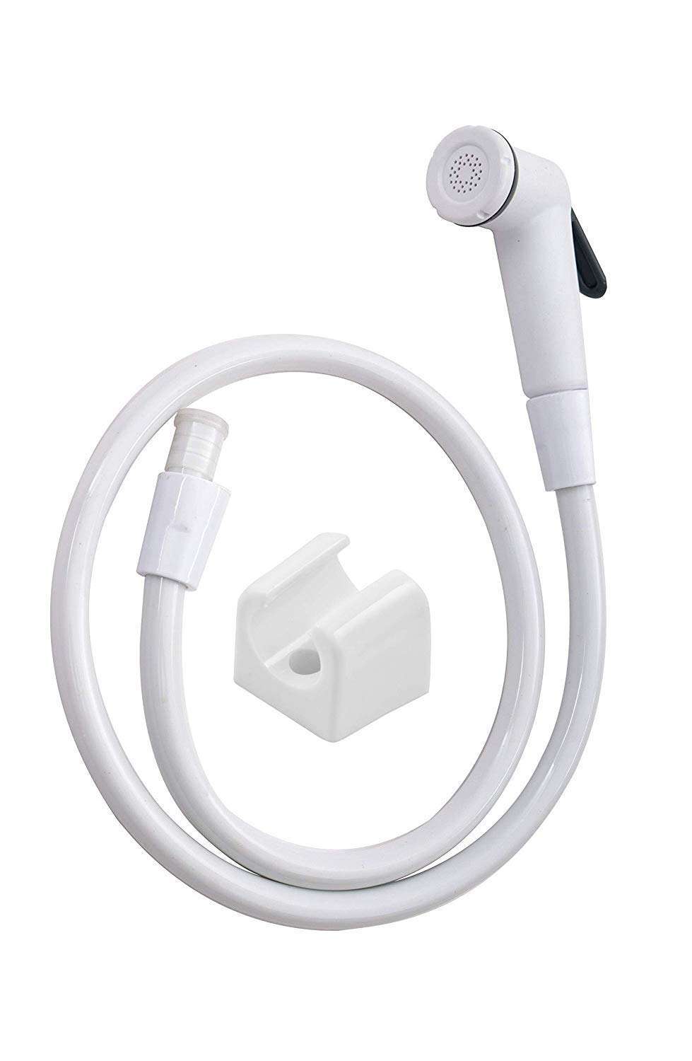 HPF PVC Flexible Health Faucet Set with Gun, Pipe, Hook -Bathroom (Toilet Spray Gun) Accessories (Standard Size, White) Flexible Health with with Free 1 Leak Proof Teflon Tape, Tube Length 1 Meter 2