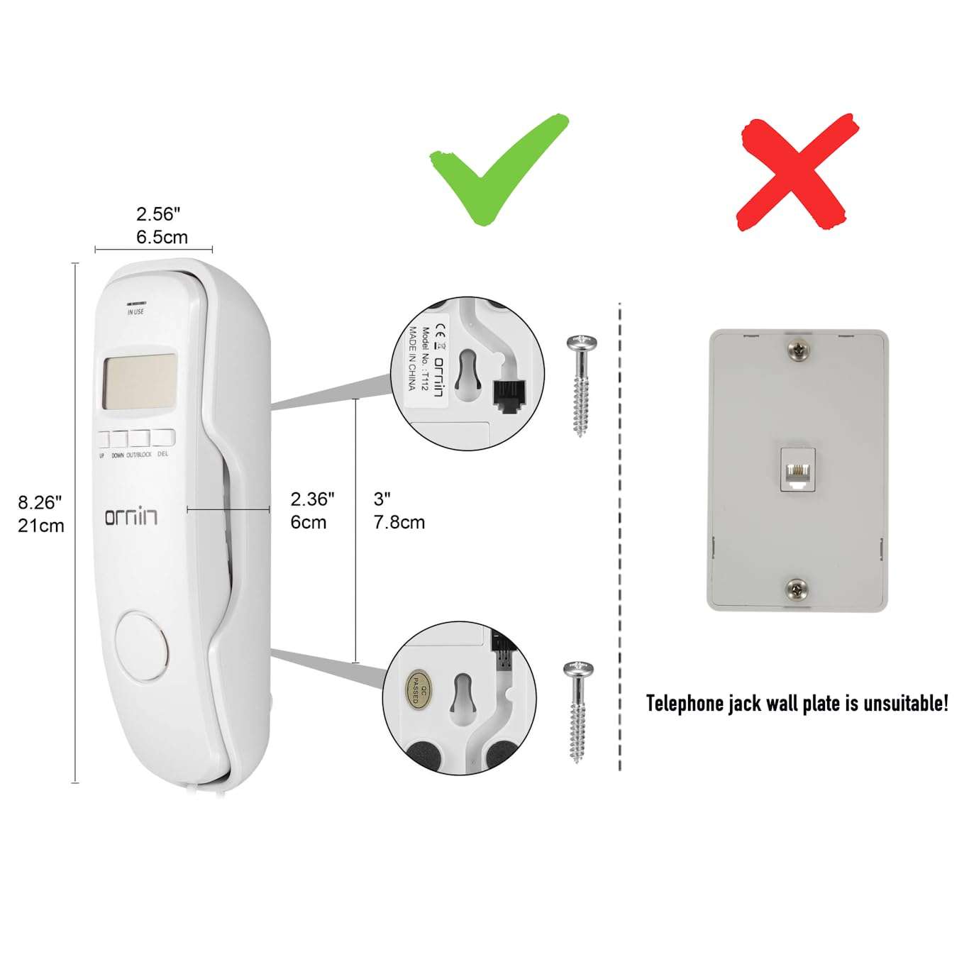 Ornin T112 Trimline Corded Telephone with Caller ID(Off-White) 3