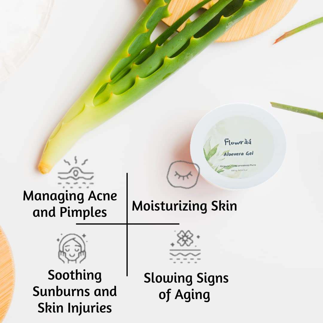 Flowraa 98% Pure, Non Toxic, Organic Aloevera Gel for Scars, Acne and Glowing Skin 100g 6